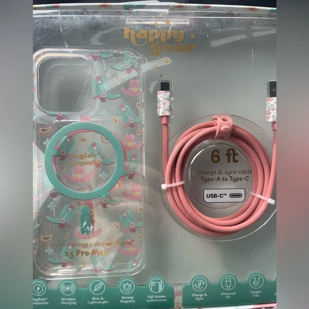 New! Happy Gear phone case 15 Pro Max with cable charge